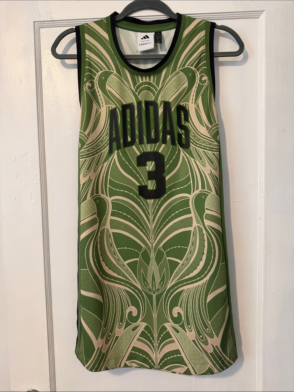 FARM Rio Green and Cream Graphic Sleeveless Jersey Dress